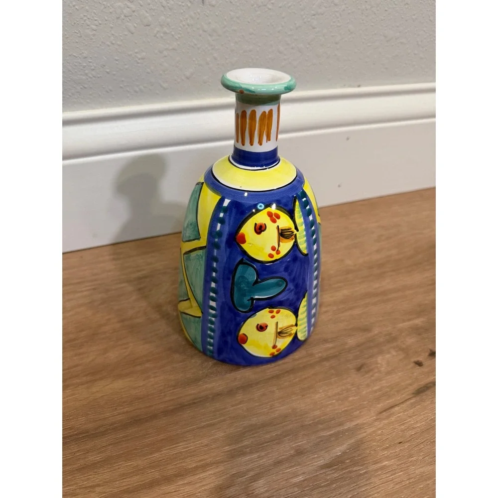 Duca di Camastra Italian Ceramic Vase Fish Blue Yellow Mediterranean Pottery VTG